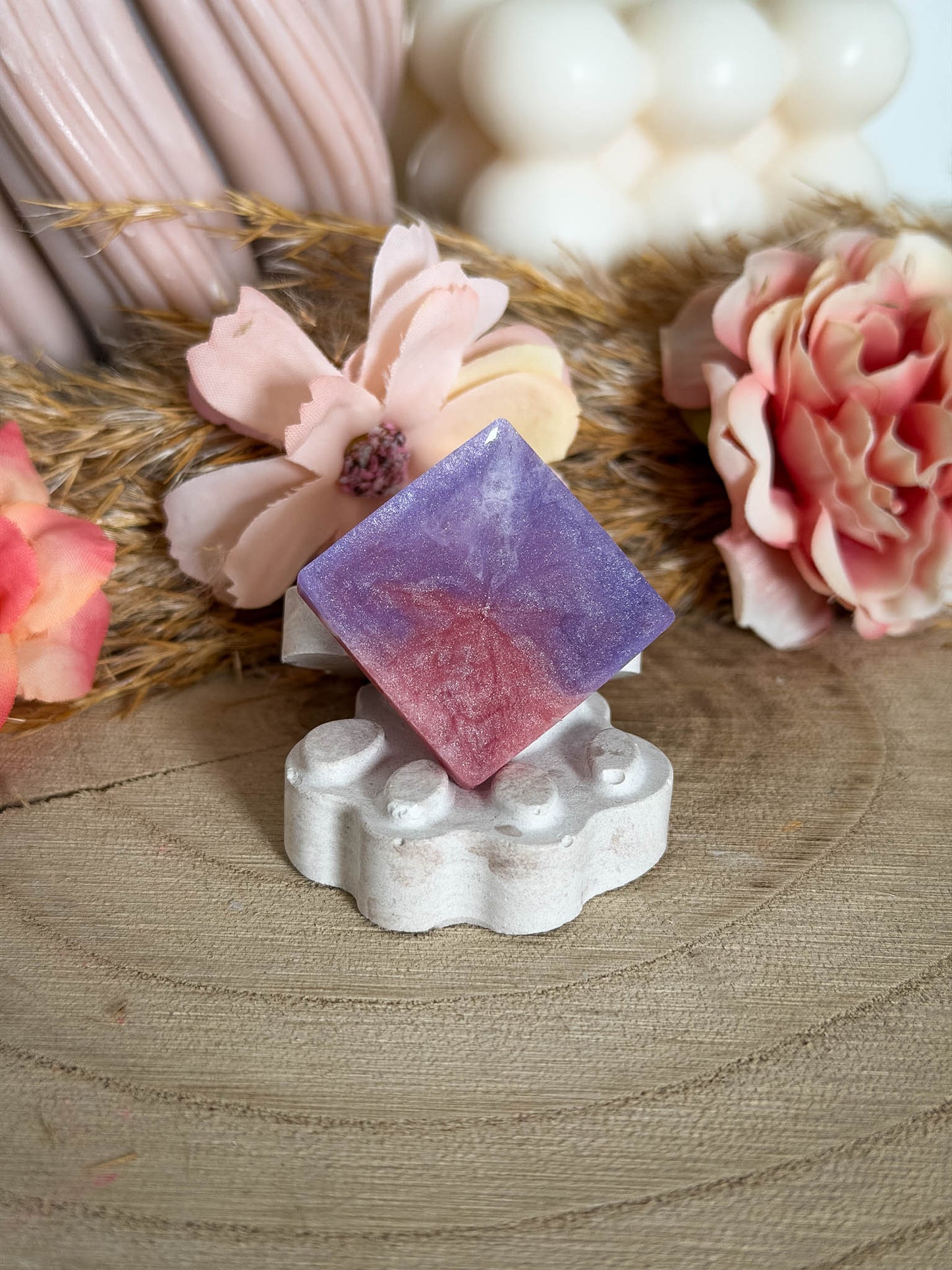 Viereckige Hundemarke Rosa L& helles Lila